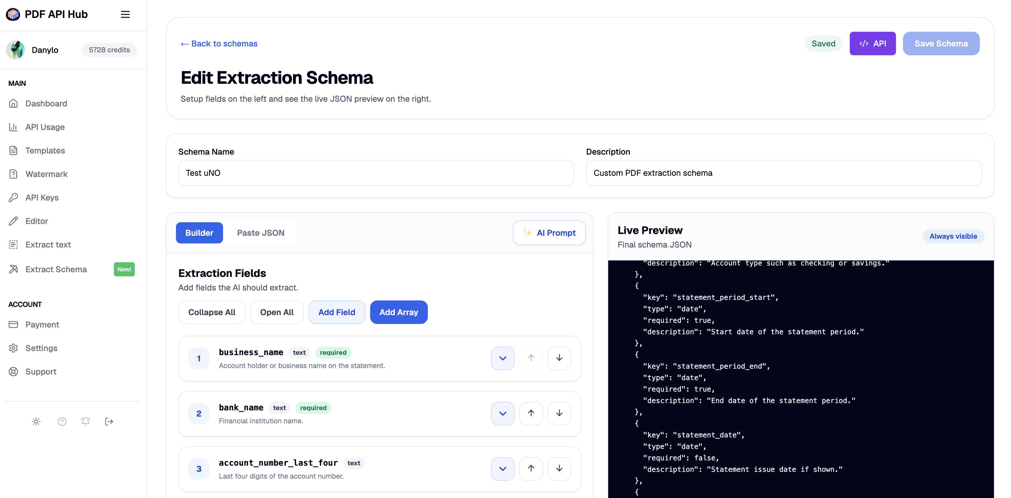 PrefillPDF extraction schema builder